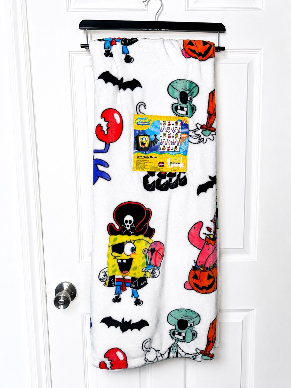 SpongeBob Squarepants White Plush Throw with Colorful Halloween Characters